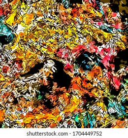 Abstract background. Psychedelic  texture of brush strokes of colored paint of blurred lines and spots of different shapes and sizes