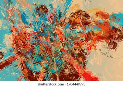 Abstract background. Psychedelic  texture of brush strokes of colored paint of blurred lines and spots of different shapes and sizes