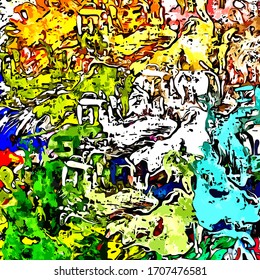 Abstract background. Psychedelic  texture of brush strokes of colored paint of blurred lines and spots of different shapes and sizes