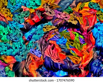 Abstract background. Psychedelic  texture of brush strokes of colored paint of blurred lines and spots of different shapes and sizes