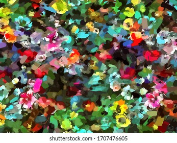 Abstract background. Psychedelic  texture of brush strokes of colored paint of blurred lines and spots of different shapes and sizes