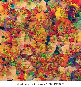 Abstract background. Psychedelic  texture of brush strokes of colored paint of blurred lines and spots of different shapes and sizes