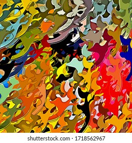 Abstract background. Psychedelic  texture of brush strokes of colored paint of blurred lines and spots of different shapes and sizes