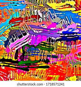 Abstract background. Psychedelic  texture of brush strokes of colored paint of blurred lines and spots of different shapes and sizes