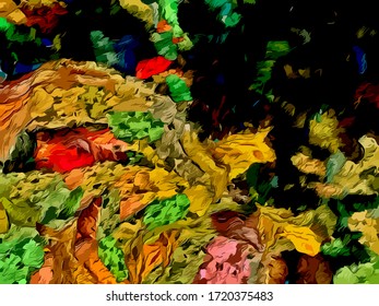 Abstract background. Psychedelic  texture of brush strokes of colored paint of blurred lines and spots of different shapes and sizes