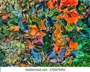 Abstract background. Psychedelic  texture of brush strokes of colored paint of blurred lines and spots of different shapes and sizes