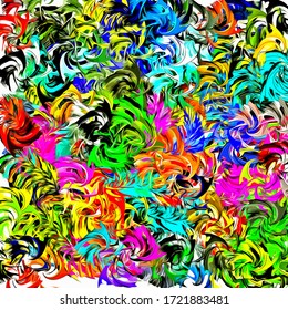 Abstract background. Psychedelic  texture of brush strokes of colored paint of blurred lines and spots of different shapes and sizes
