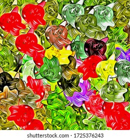 Abstract background. Psychedelic  texture of brush strokes of colored paint of blurred lines and spots of different shapes and sizes