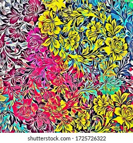 Abstract background. Psychedelic  texture of brush strokes of colored paint of blurred lines and spots of different shapes and sizes