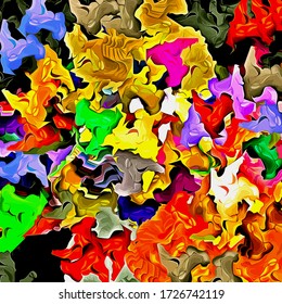 Antecedentes abstractos. Textura psicodélica de pinceladas de pinturas de colores de líneas borrosas y manchas de diferentes formas y tamaños