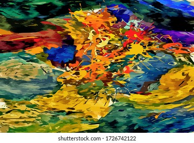 Abstract background. Psychedelic  texture of brush strokes of colored paint of blurred lines and spots of different shapes and sizes