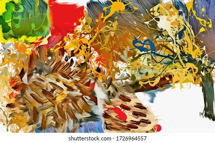 Abstract background. Psychedelic  texture of brush strokes of colored paint of blurred lines and spots of different shapes and sizes