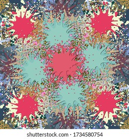 Abstract background. Psychedelic  texture of brush strokes of colored paint of blurred lines and spots of different shapes and sizes