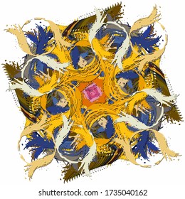 Abstract background. Psychedelic  texture of brush strokes of colored paint of blurred lines and spots of different shapes and sizes