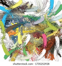 Abstract background. Psychedelic  texture of brush strokes of colored paint of blurred lines and spots of different shapes and sizes