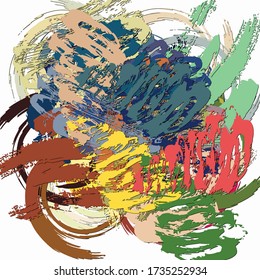 Abstract background. Psychedelic  texture of brush strokes of colored paint of blurred lines and spots of different shapes and sizes