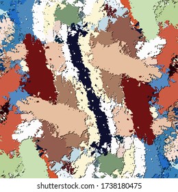 Abstract background. Psychedelic  texture of brush strokes of colored paint of blurred lines and spots of different shapes and sizes
