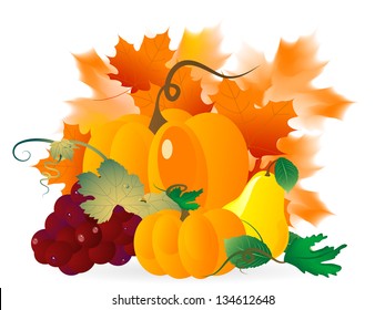 Abstract background with pumpkins and autumn leaves