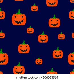 Abstract background with pumpkins in simple style. Vector seamless pattern of fruit. Hipster filling. The color image. Composition with gourds. Multipurpose background. Cute prints. Backdrop Halloween