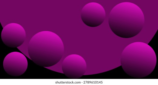 Abstract background with purple 3D spheres and dynamic curved shapes on black.