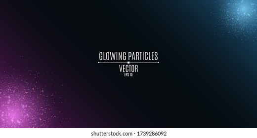Abstract background with purple and blue neon lights. Flying glowing dust. Light effect. Magical glitters. Vector illustration. EPS 10