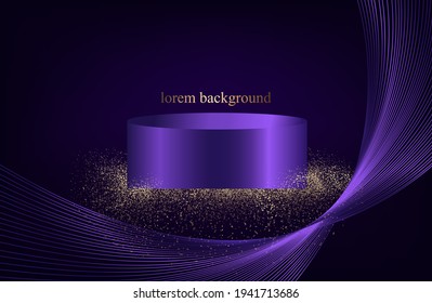abstract background with purple or blue wave with sparkles. Podium. vector.