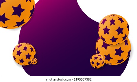 Abstract background in purple colors. 3D yellow balls with stars pattern.