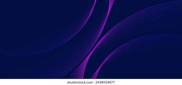 Abstract background with purple glowing geometric curve lines. Modern minimal trendy shiny blue lines pattern. Vector illustration