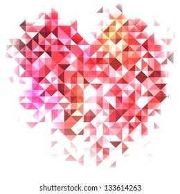 Abstract background with purple glowing triangles heart, vector illustration