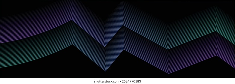 Abstract background with purple and green glowing geometric spiral lines. Modern minimal trendy shiny purple lines pattern. vektor