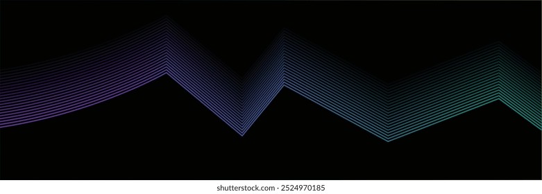 Abstract background with purple and green glowing geometric spiral lines. Modern minimal trendy shiny purple lines pattern.