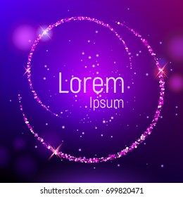 Abstract background with purple luminous backdrop and lens flares, and glowing reflections. Bokeh effect. Vector illustration.