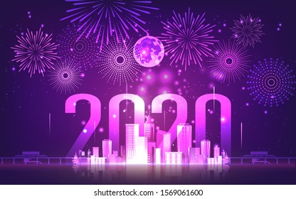 Abstract background with purple neon grids city in vintage style. Can be used for workflow layout, diagram, web design, happy new year. Vector illustration