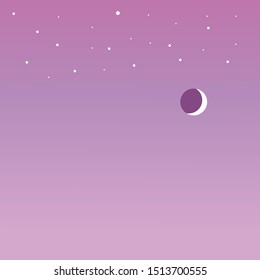 Abstract background purple night sky with stars and moon