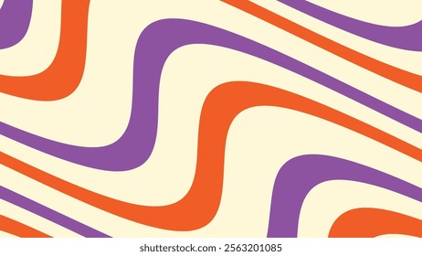 Abstract background of purple orange beige wave hand drawing. Aesthetic wallpaper in retro vintage style