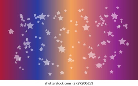Abstract background with a purple, orange, and blue gradient and scattered semi-transparent stars.