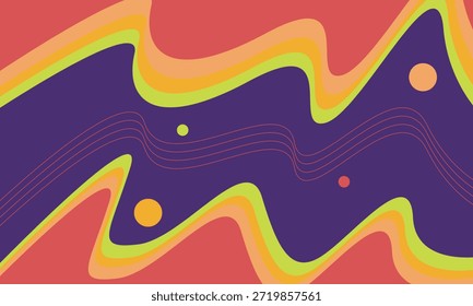 Fondo Abstractas con púrpura, rojo, naranja, líneas verdes y círculos.