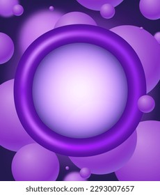 Abstract background with purple round plastic banner and floating balls
