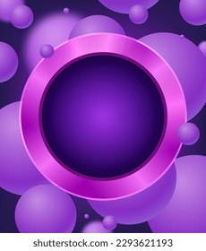 Abstract background with purple round plastic banner and floating balls