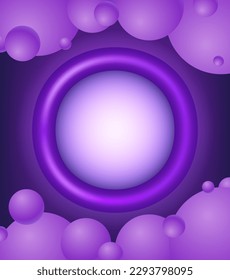 Abstract background with purple round plastic banner and floating balls