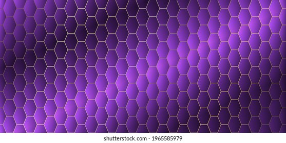 Abstract background in purple tones with a golden outline of the honeycomb.