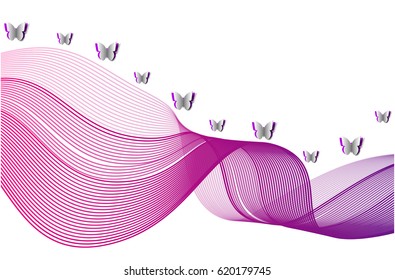 Abstract background with purple waves and butterflies