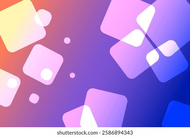 abstract background in purple-orange tones with the image of geometric shapes in the form of a square and a circle in white