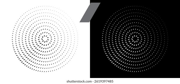 Abstract background with quadrangles in circle. Art design spiral as logo or icon. A black figure on a white background and an equally white figure on the black side.