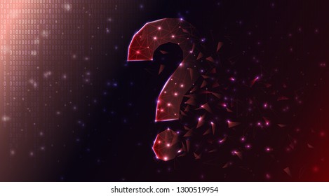 Abstract background. Question symbol  formed of lines and triangles crashing into pieces,  tech vector illustration.