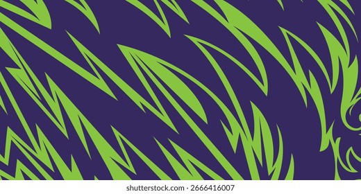 Abstract background racing style. Zigzag purple and neon green shapes. Lightning and flame abstract colorful banner