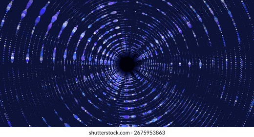 
Abstract  background with radial lines from color dots on dark. Circles with color dots in lines.