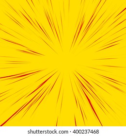 Abstract background with radial, radiating, converging lines. Explosion, warp, zoom effect. Yellow, red duotone version