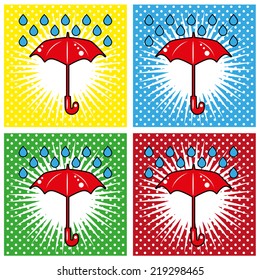 Abstract background with rain pattern and umbrella symbol. Pop art eps vector