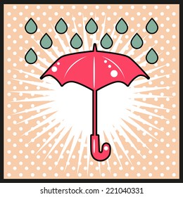 Abstract background with rain pattern and umbrella symbol. Pop art eps vector